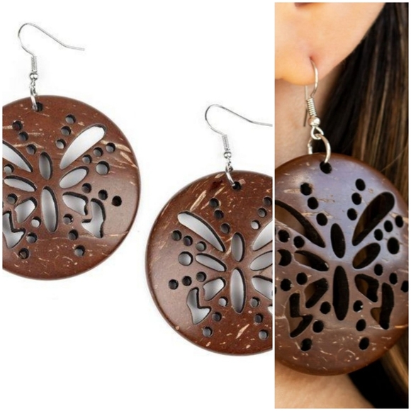 BALI BUTTERFLY BROWN WOODEN EARRINGS